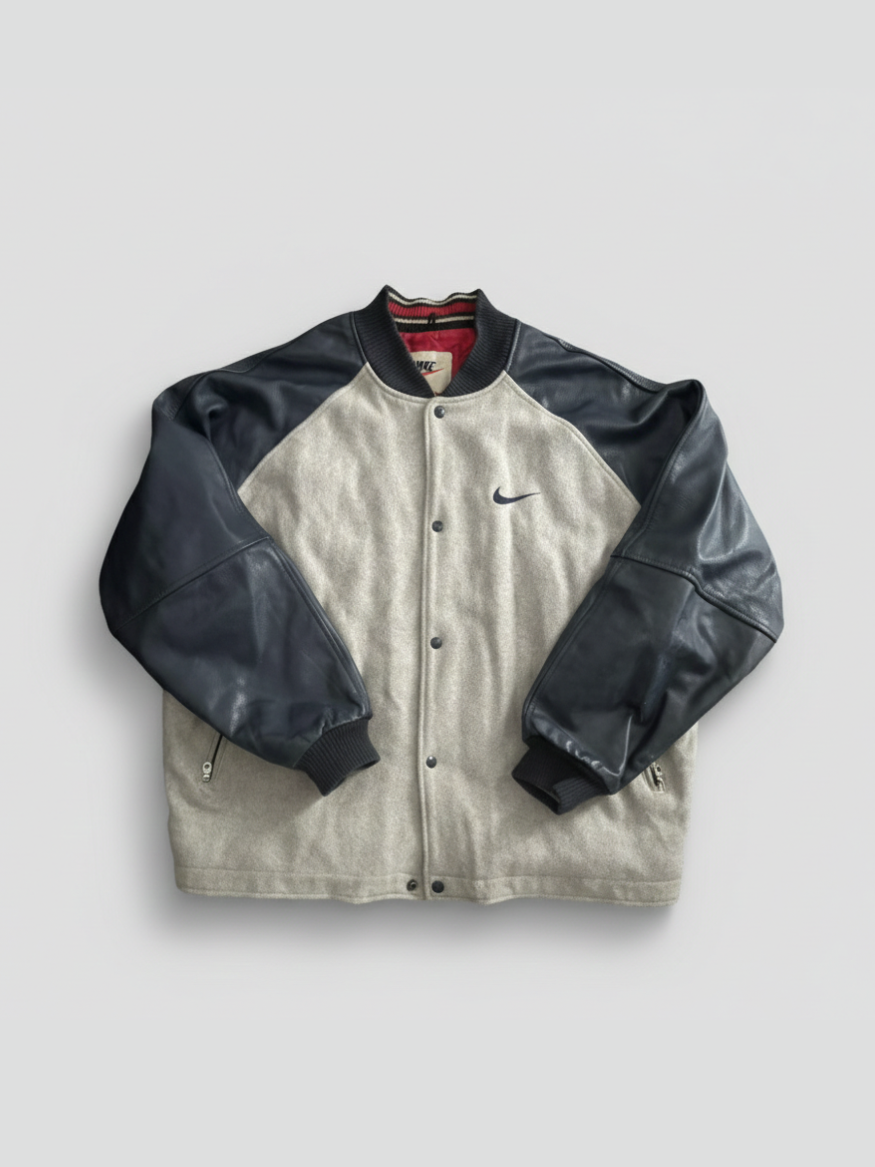 Vintage 80s–90s Nike Wool & Leather Varsity Letterman Jacket Grey/Navy