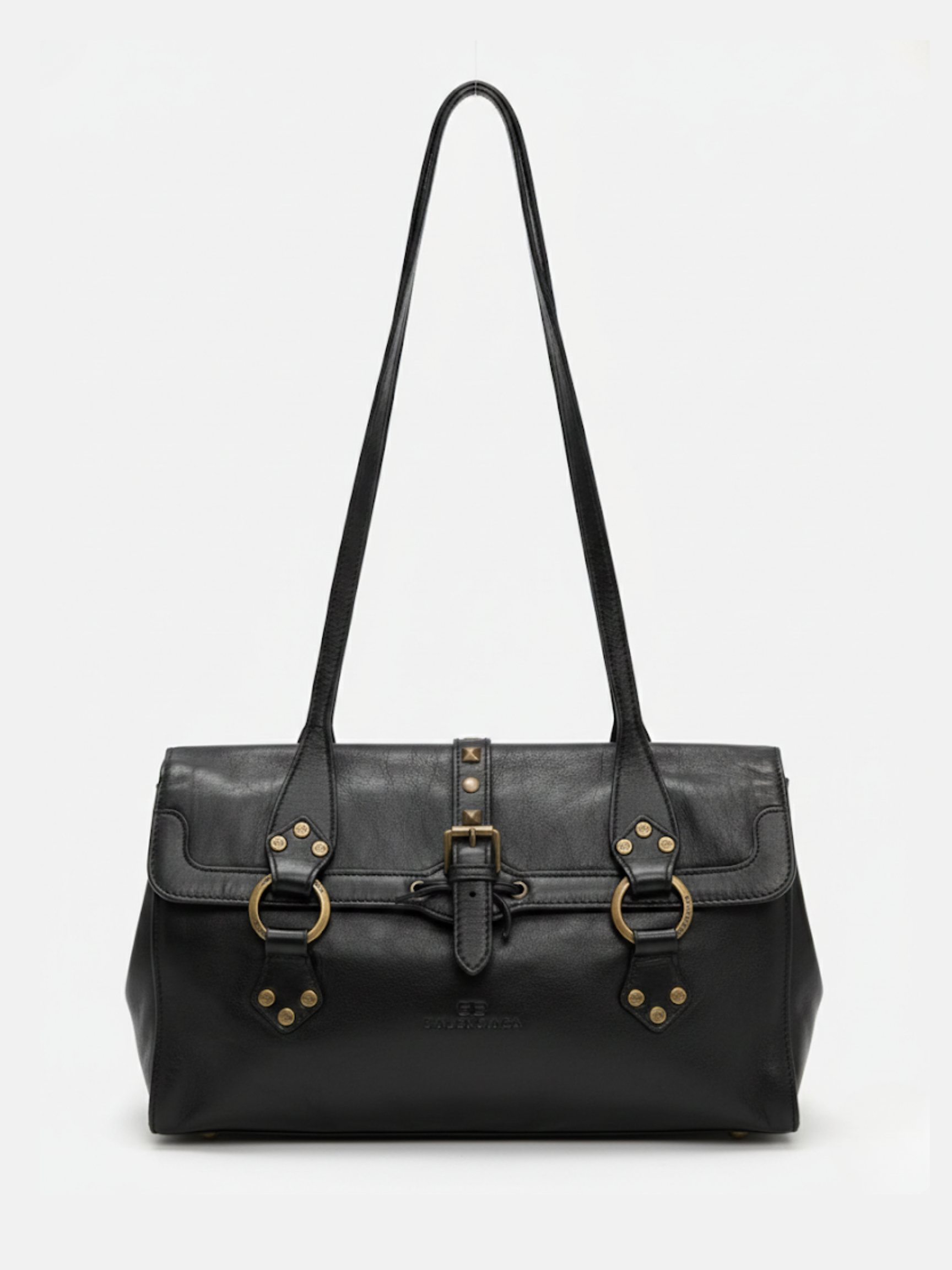 Balenciaga Vintage Black Handbag with Lace-Trim Detail