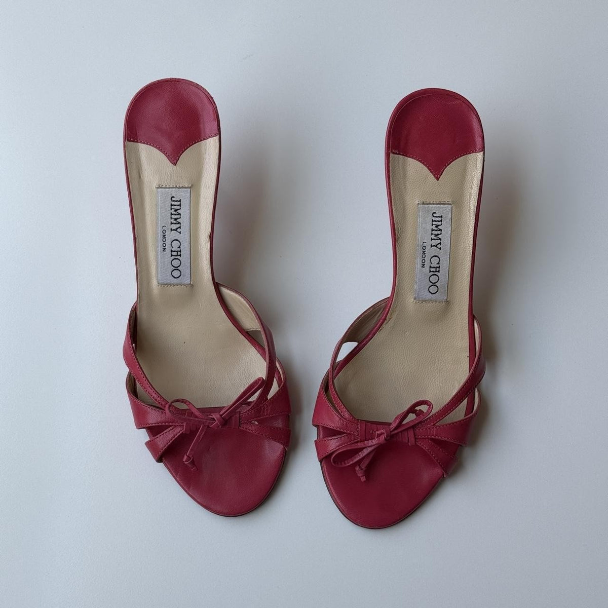 Jimmy Choo Pink Leather Bow Slide Mules