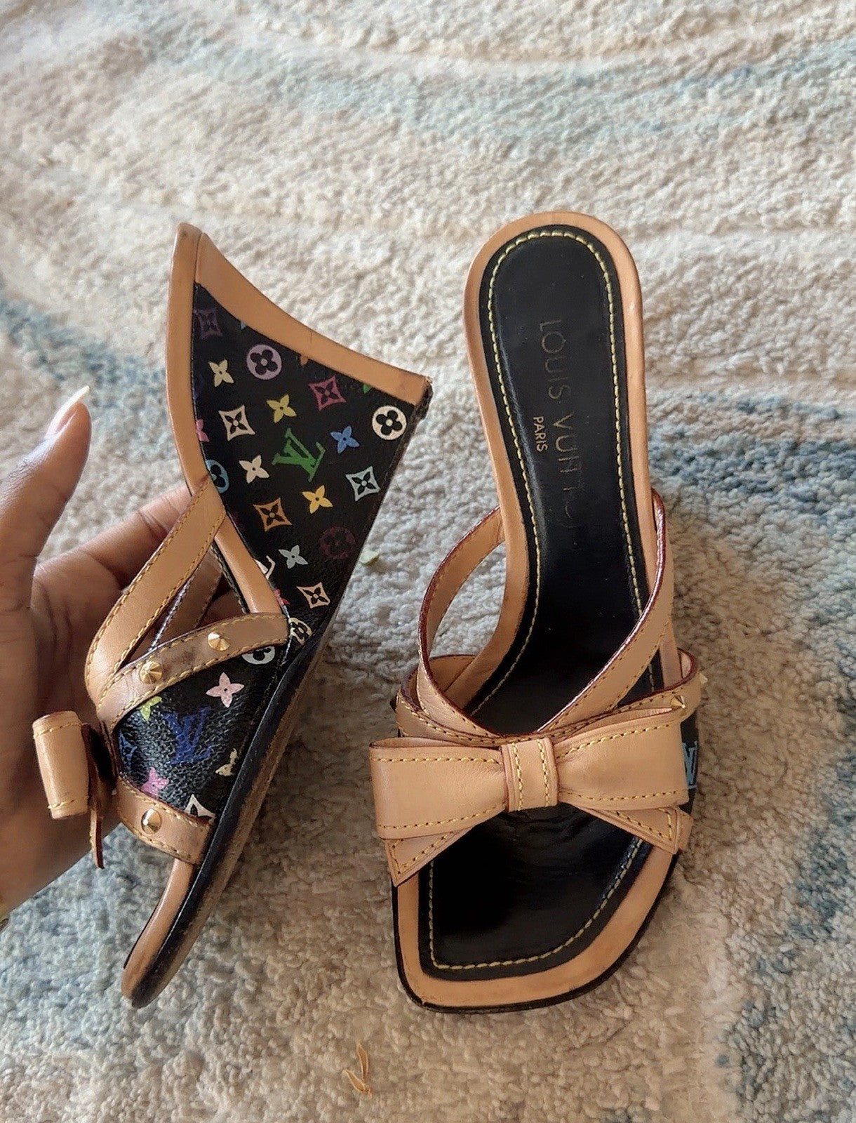 Louis Vuitton Murakami Multicolore Bow Wedges, Black Monogram