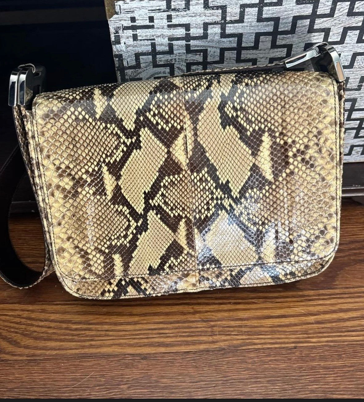Prada Vintage Tan Brown Real Python Snake Skin Leather Shoulder Bag