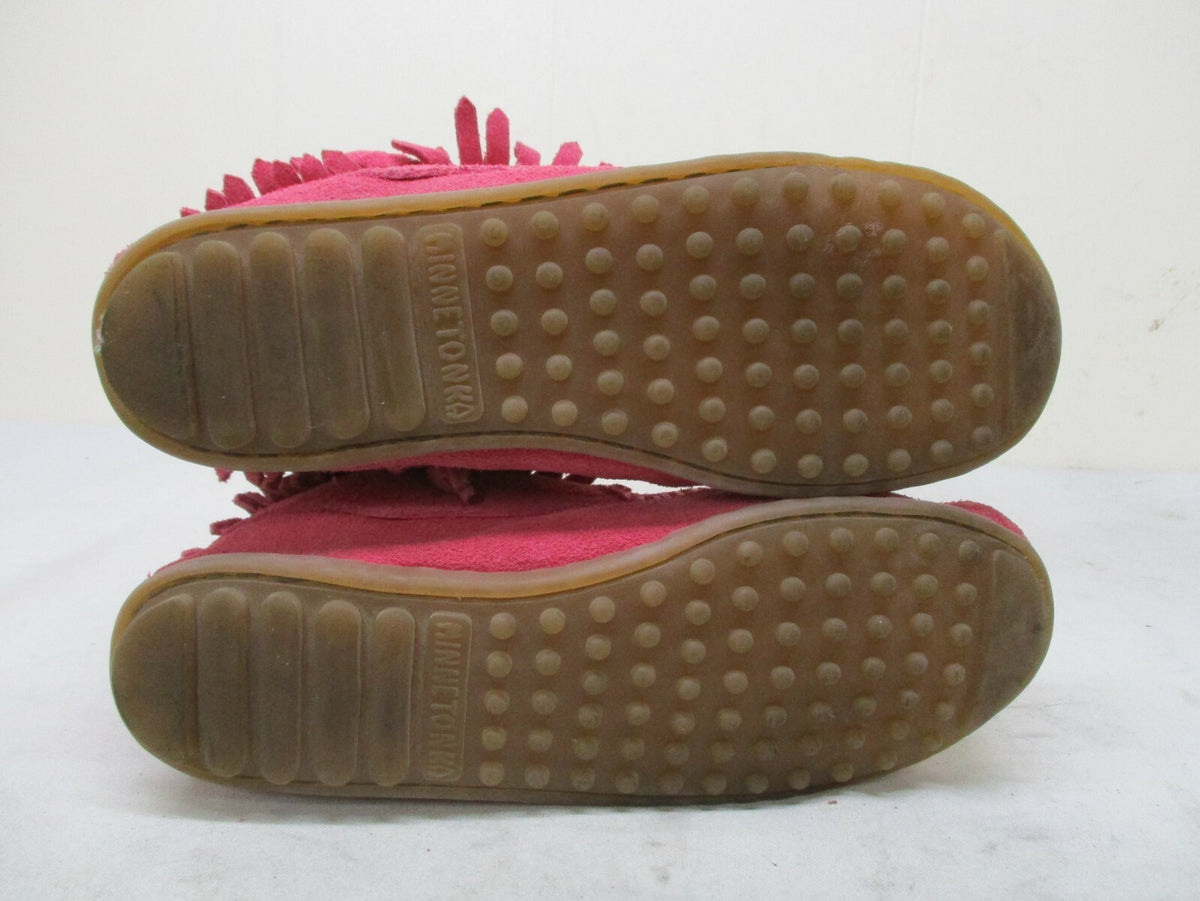 Minnetonka Moccasin Pink Leather Fringe Ankle Boots