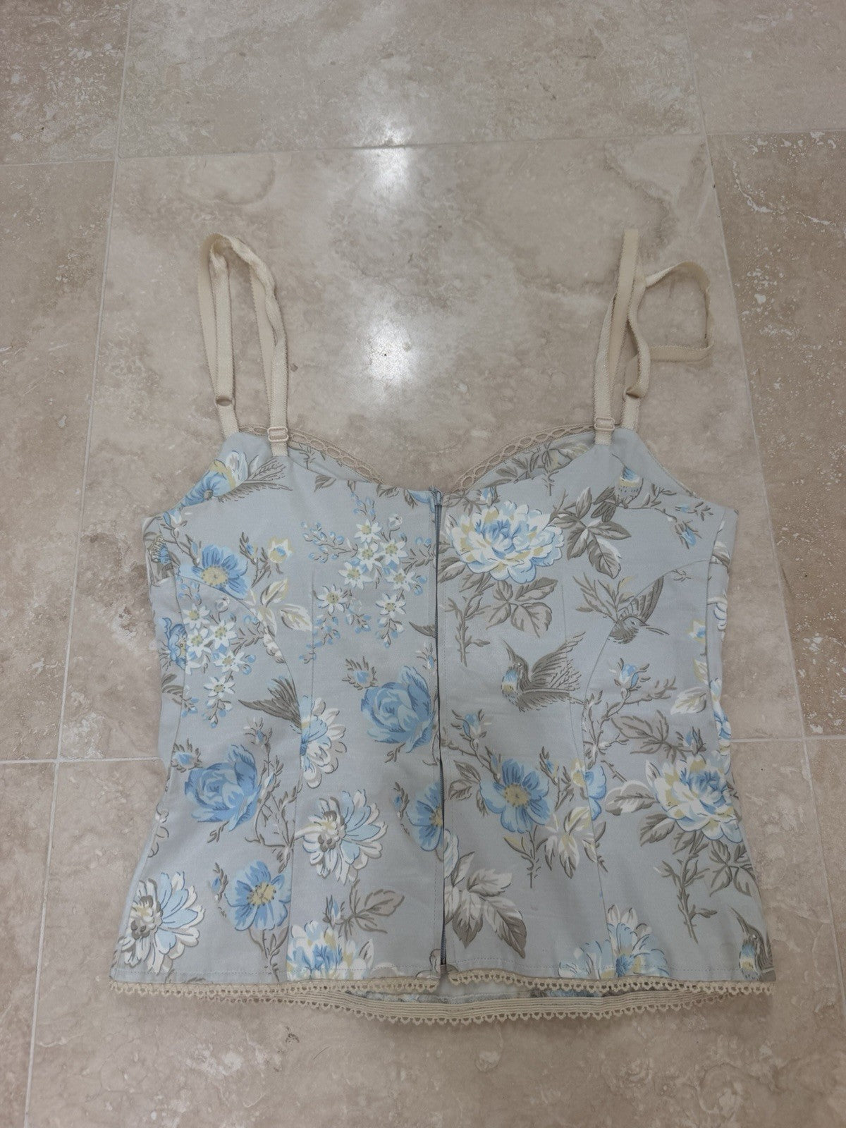 D&G Dolce & Gabbana Floral Blue Bustier Cami Top