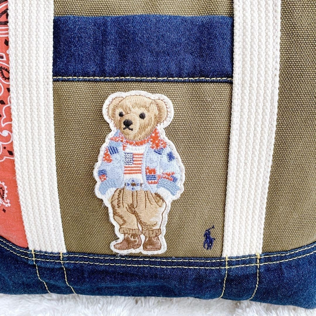 Polo Ralph Lauren Polo Bear Patchwork Denim Tote Bag, Indigo Canvas