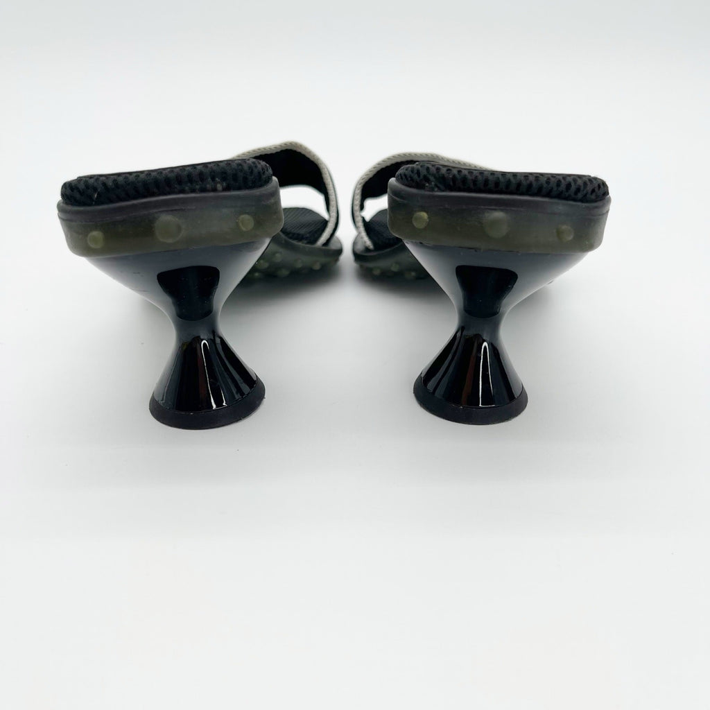 Miu Miu Black Mesh Logo Kitten Heel Mules