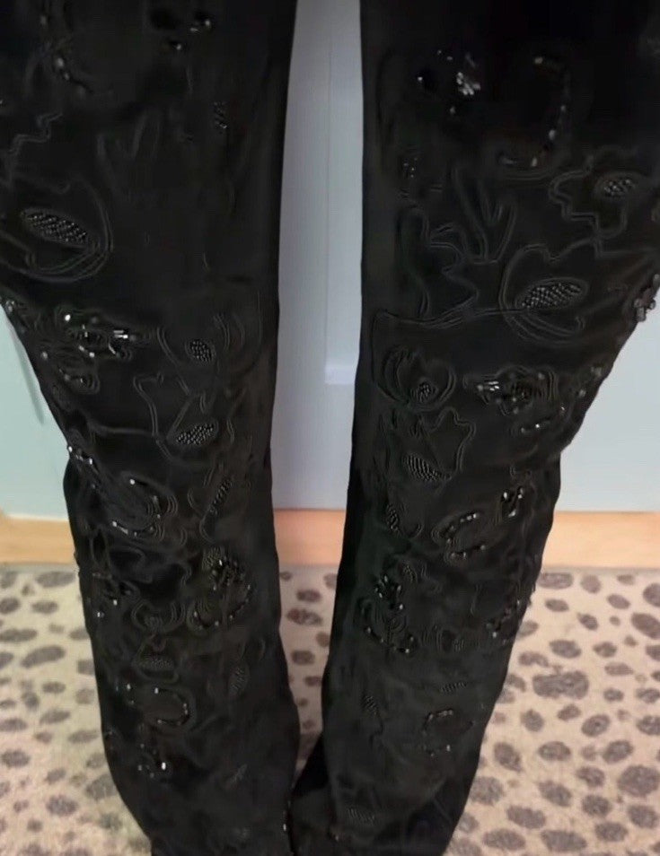 Bebe Black Suede Embellished Bootcut Flare Pants