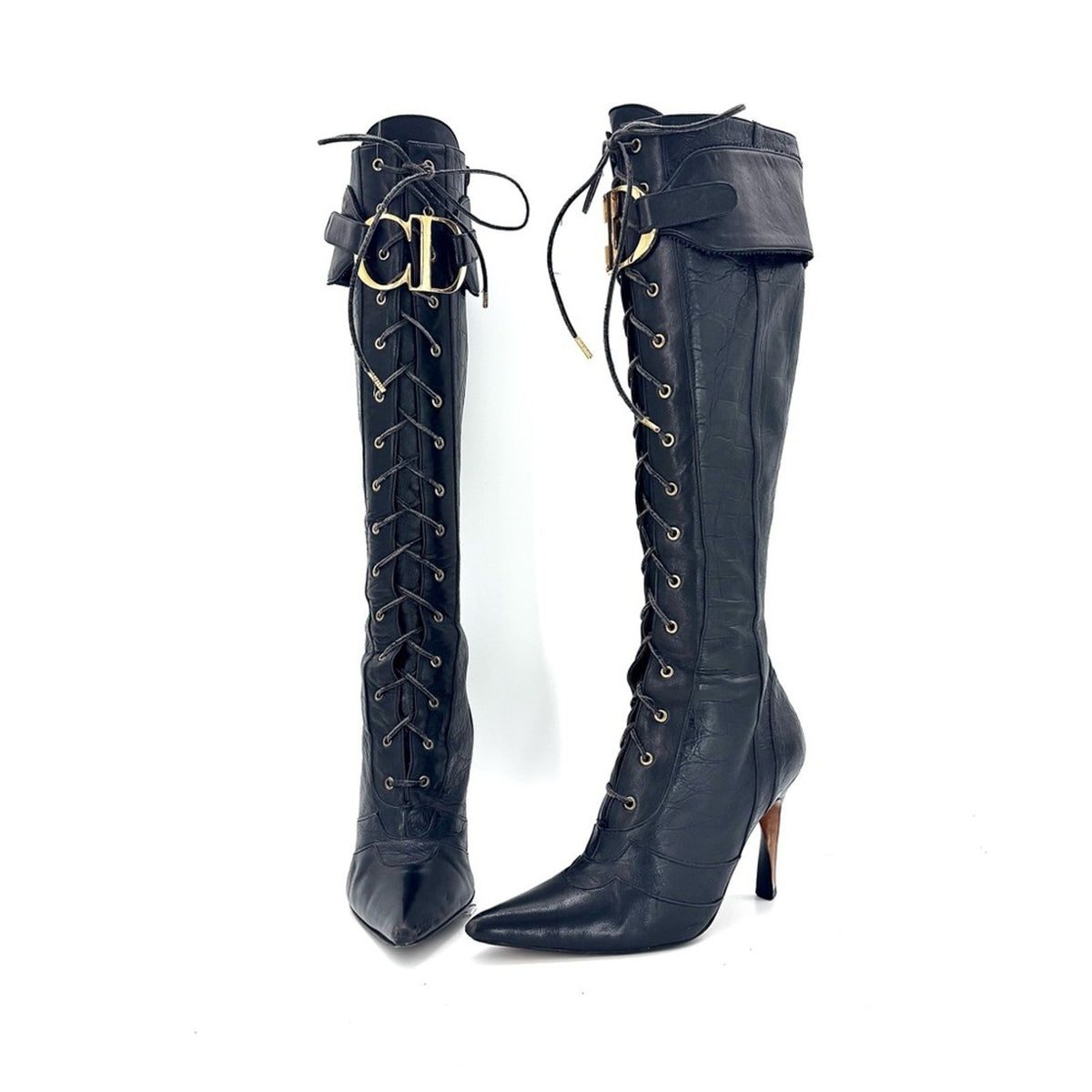 Christian Dior Fall 2000 Croc-Embossed Knee-High Boots