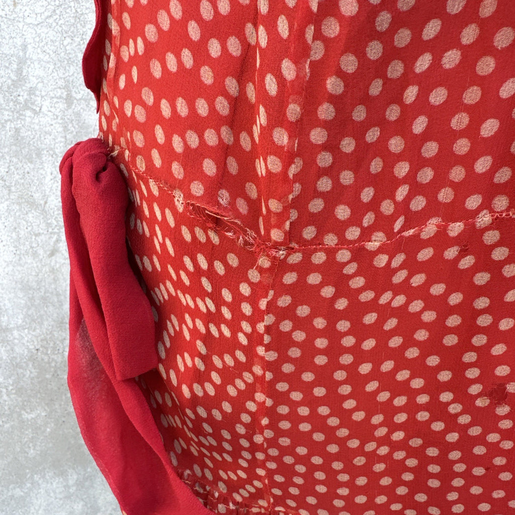 Marjone 1920s Red Silk Chiffon Polka Dot Dress