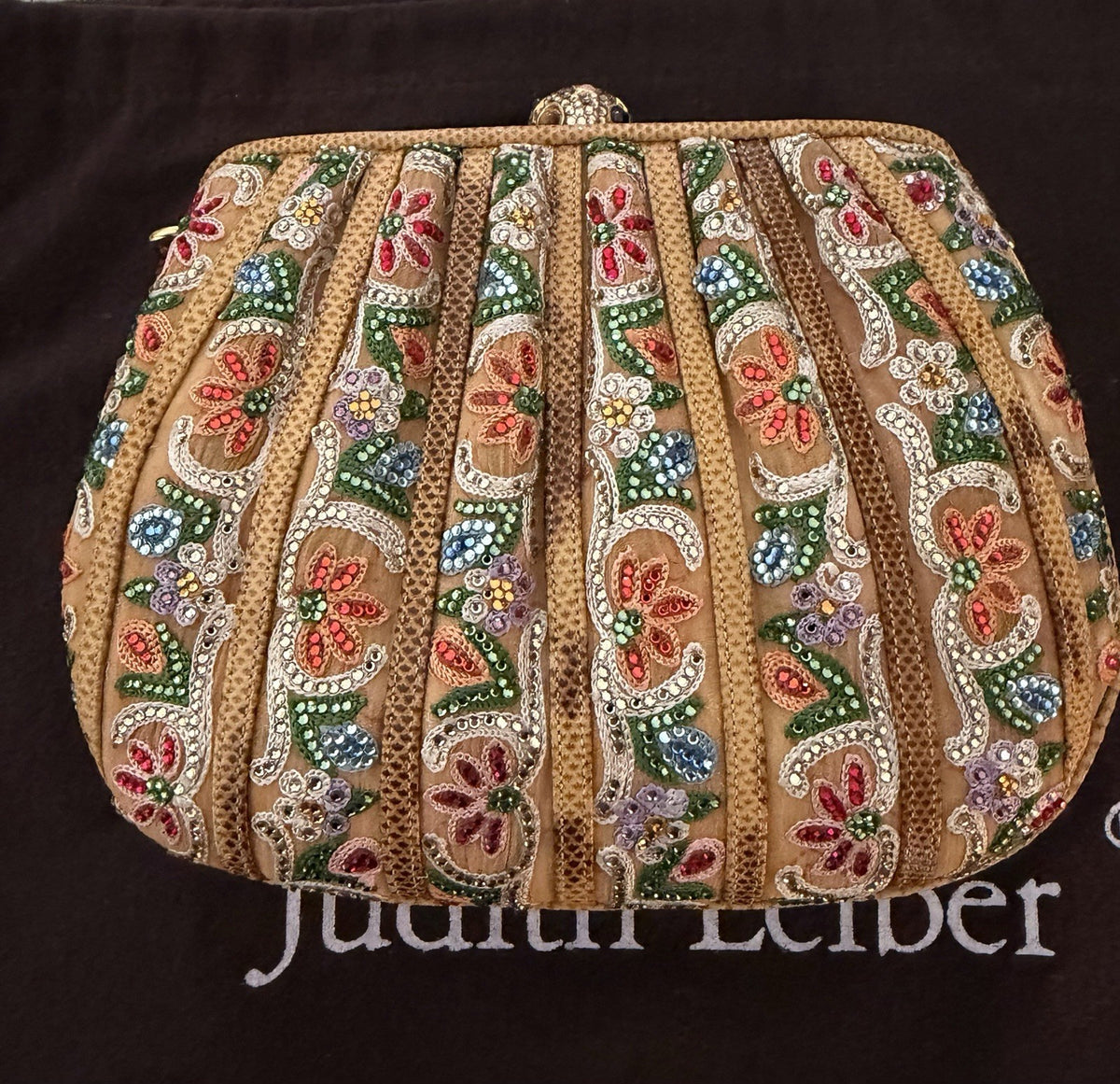 Judith Leiber Beaded Clutch, Gold Multicolor Floral