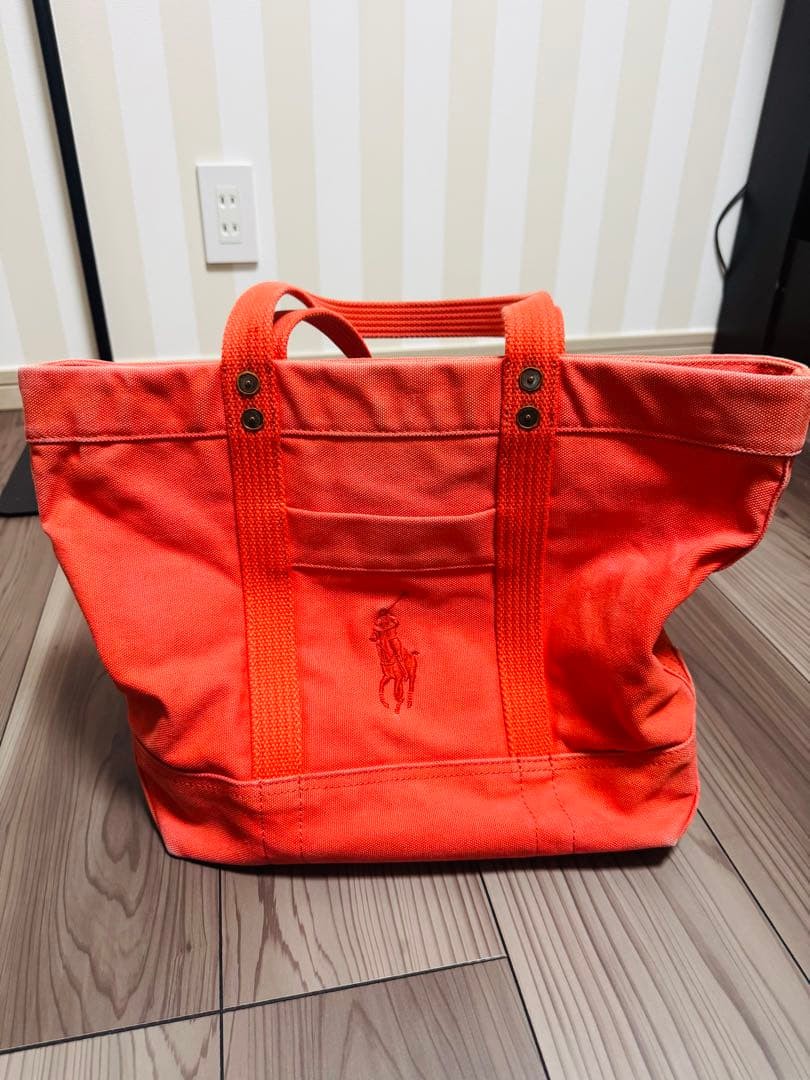 Polo Ralph Lauren Canvas Tote Bag - Orange Big Pony Embroidered