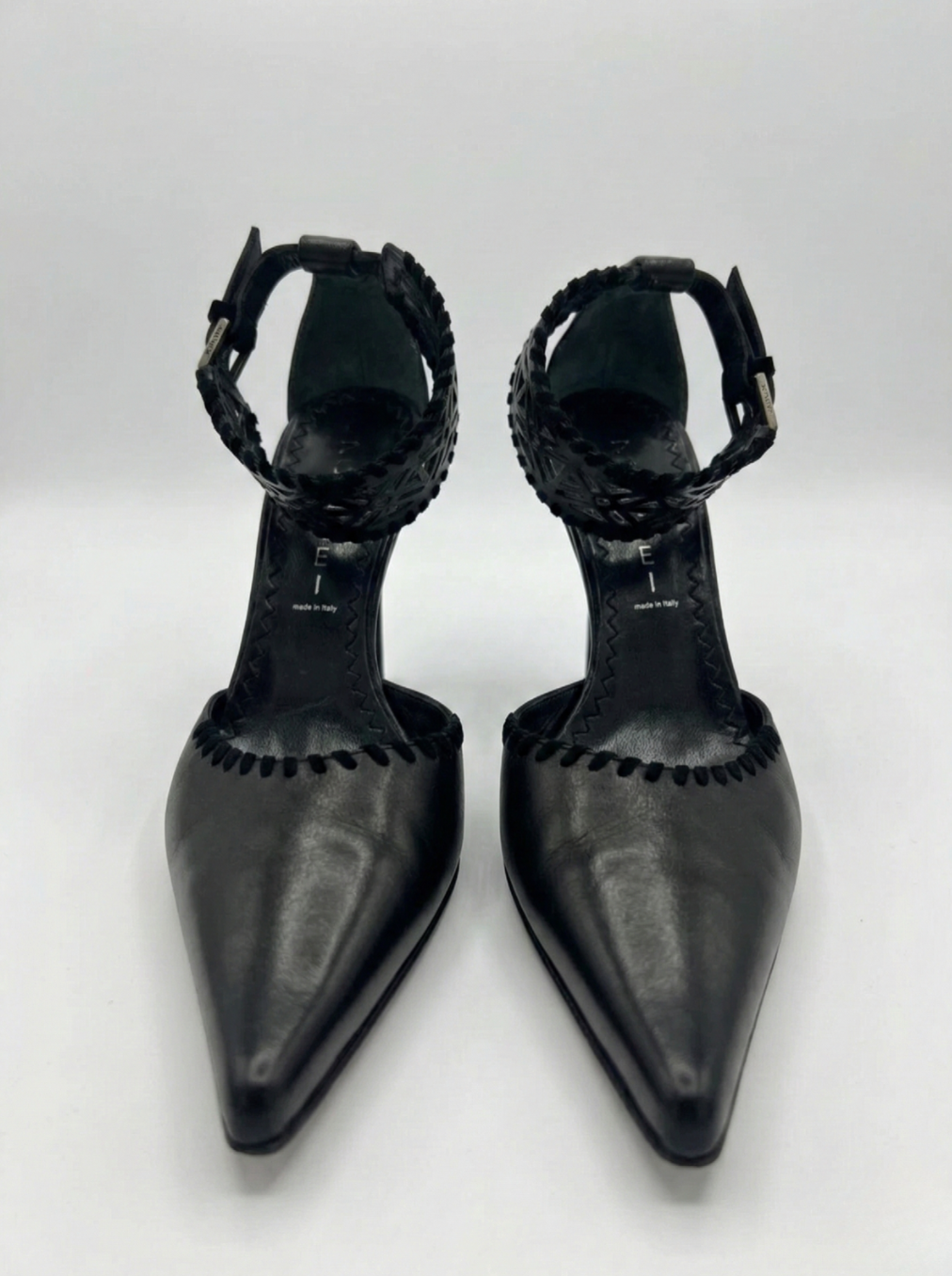 Vintage Casadei Black Leather Ankle Cuff Heels