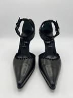 Vintage Casadei Black Leather Ankle Cuff Heels