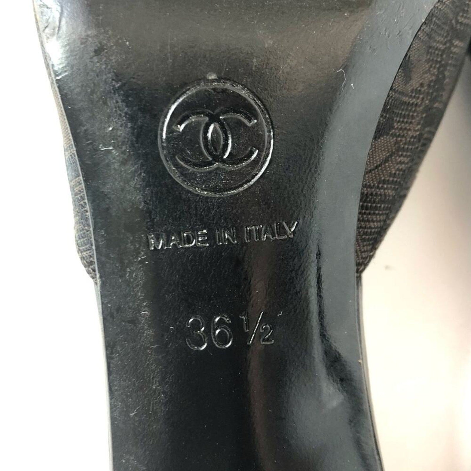 Chanel CC Logo Print Pointed Toe Mules