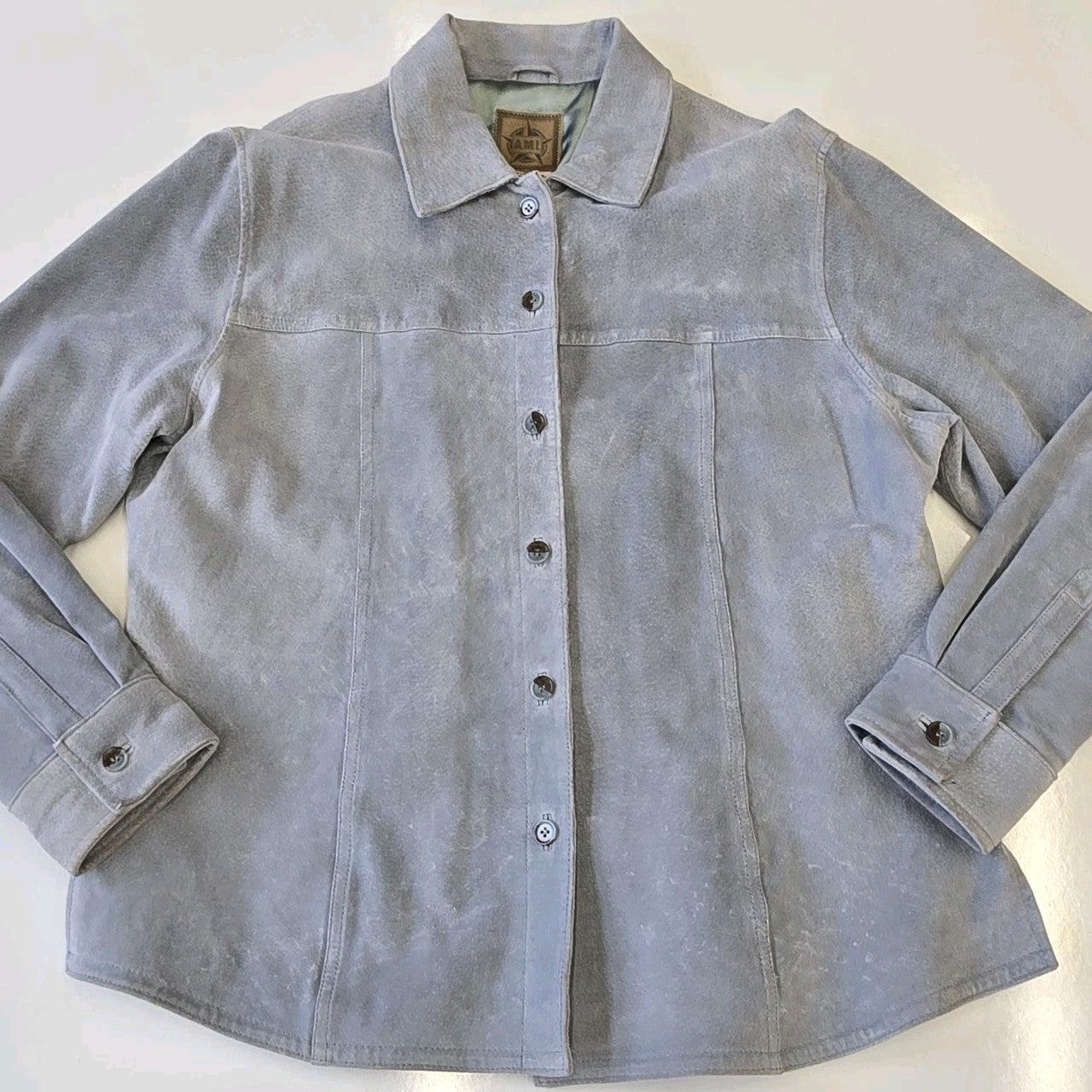 AMI Leather Suede Shirt Jacket, Pastel Blue