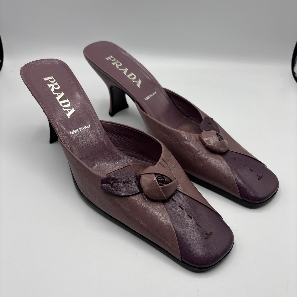 Prada Vintage Two-Tone Mauve Purple Mule Block Heels