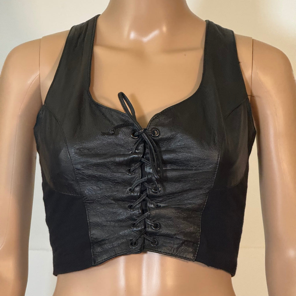 Wilsons Leather Lace-Up Biker Crop Top, Black