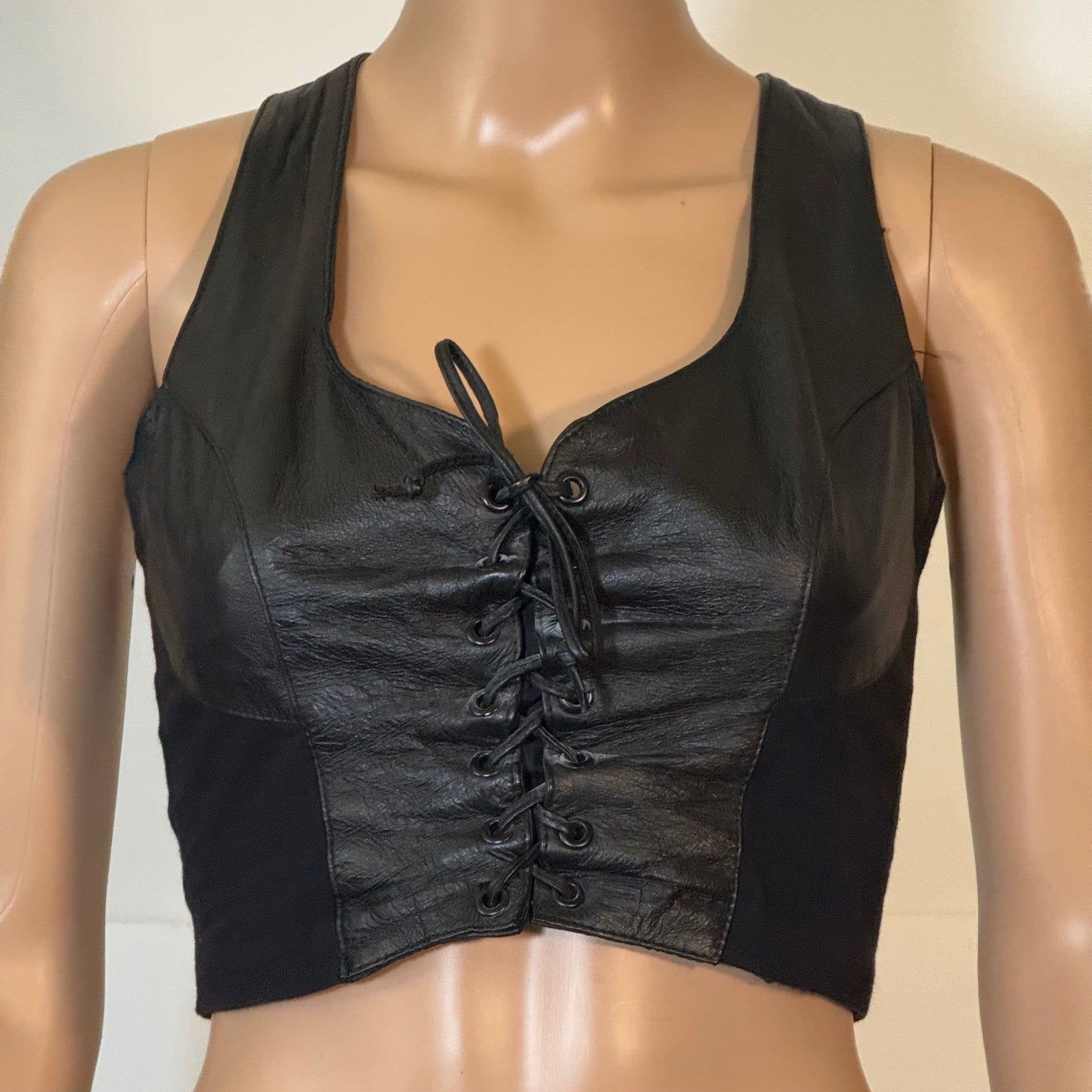Wilsons Leather Lace-Up Biker Crop Top, Black