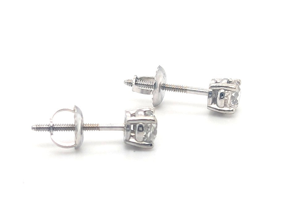 Victorian 14K Old Mine Cut Diamond Screwback Earrings, .62ct