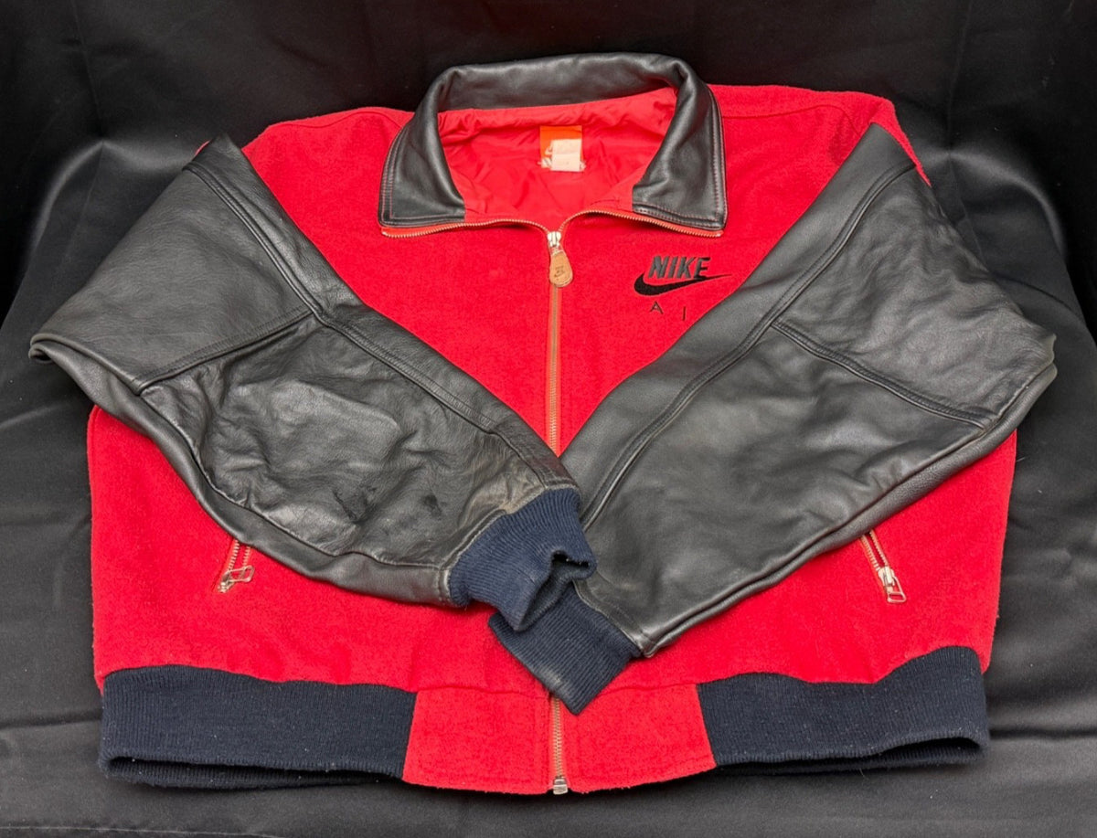 Nike Air Varsity Jacket, Red & Black Wool and Leather