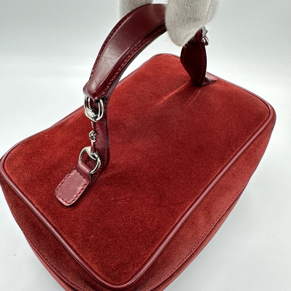 Gucci Horsebit Vanity Case in Red Suede