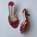 Jimmy Choo Pink Leather Bow Slide Mules