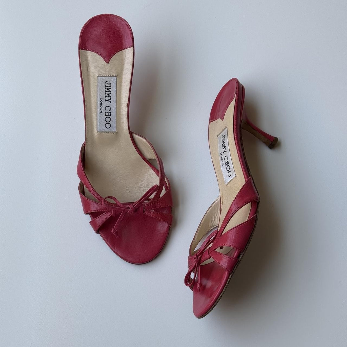 Jimmy Choo Pink Leather Bow Slide Mules