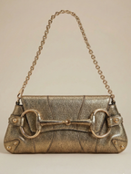Vintage Gucci Metallic Gold Leather Horsebit Chain Clutch