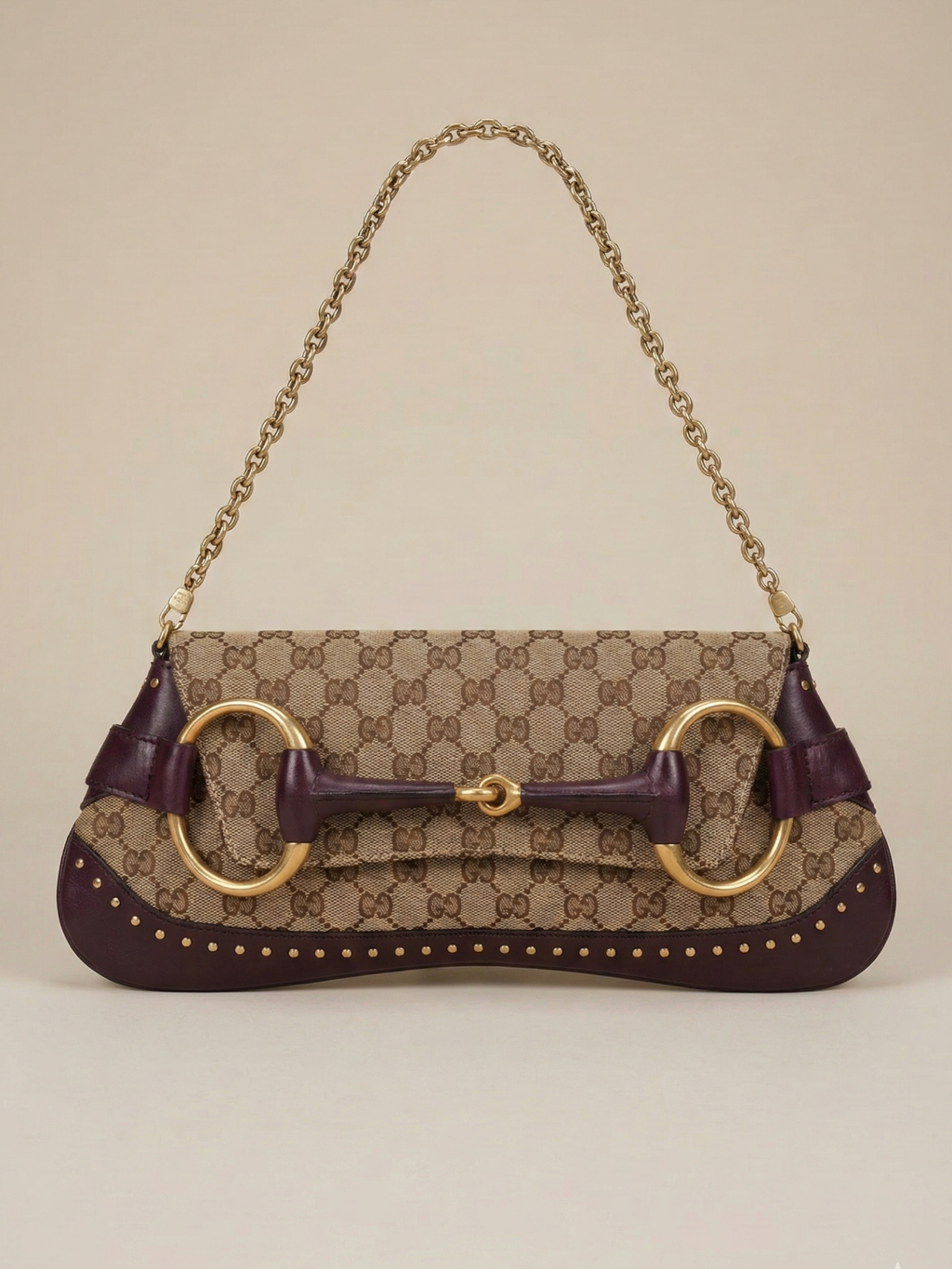 Vintage Gucci Horsebit 1955 Clutch - Tom Ford Era - Brown Caramel Monogram