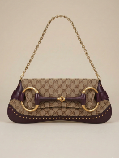 Vintage Gucci Horsebit 1955 Clutch - Tom Ford Era - Brown Caramel Monogram
