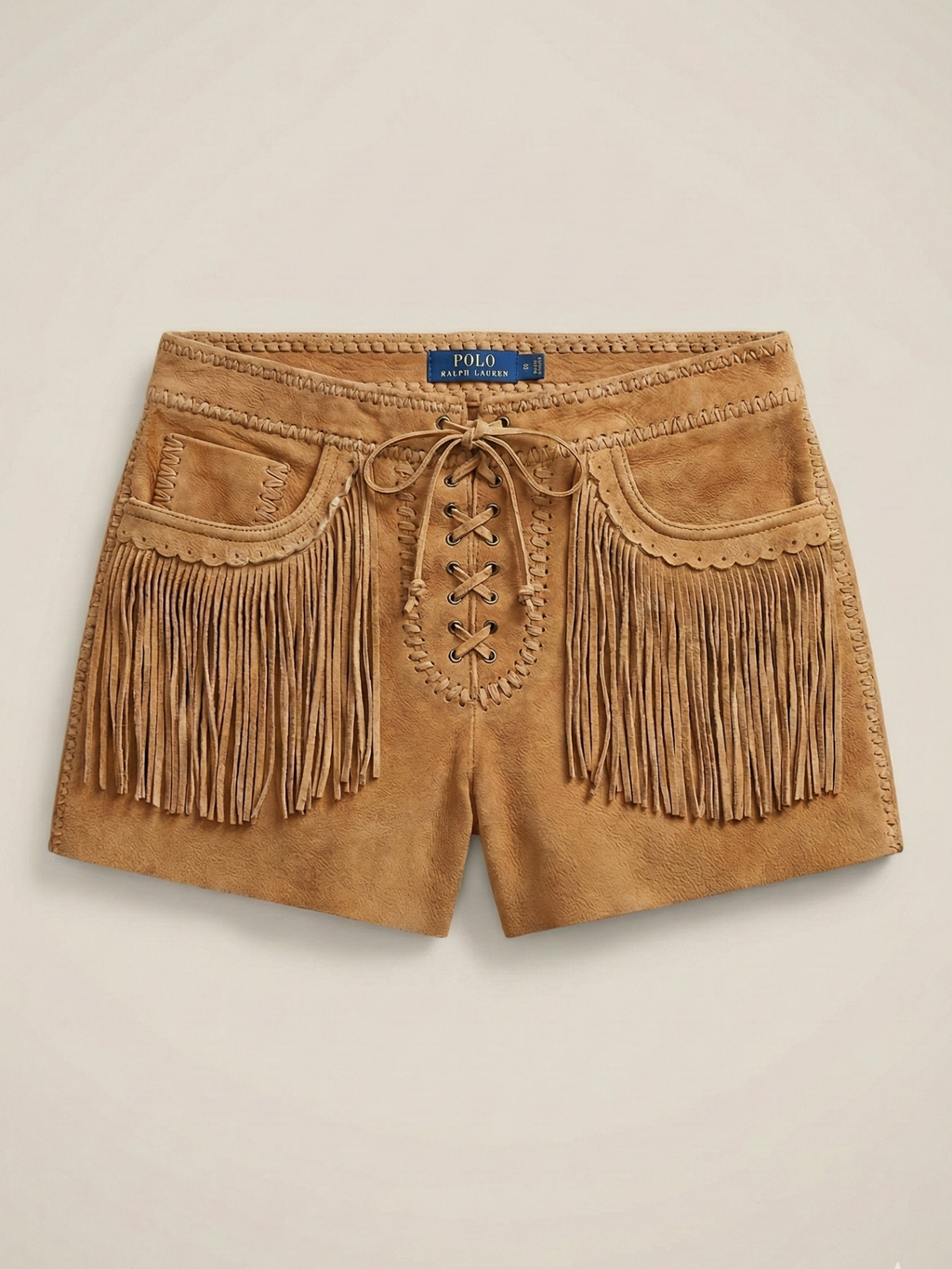 Vintage Ralph Lauren Deerskin Suede Fringe Lace-Up Shorts