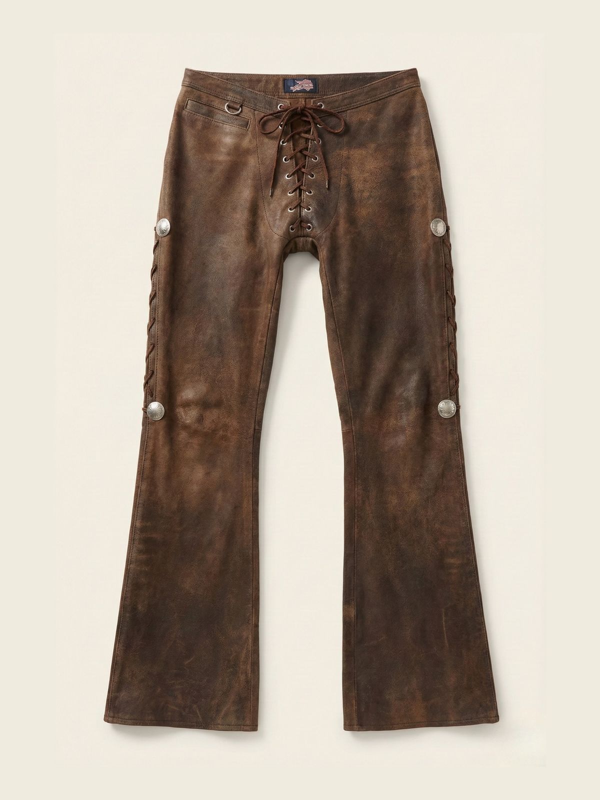 Agatha Blois Y2K Lace-Up Flare Pants Brown Leather