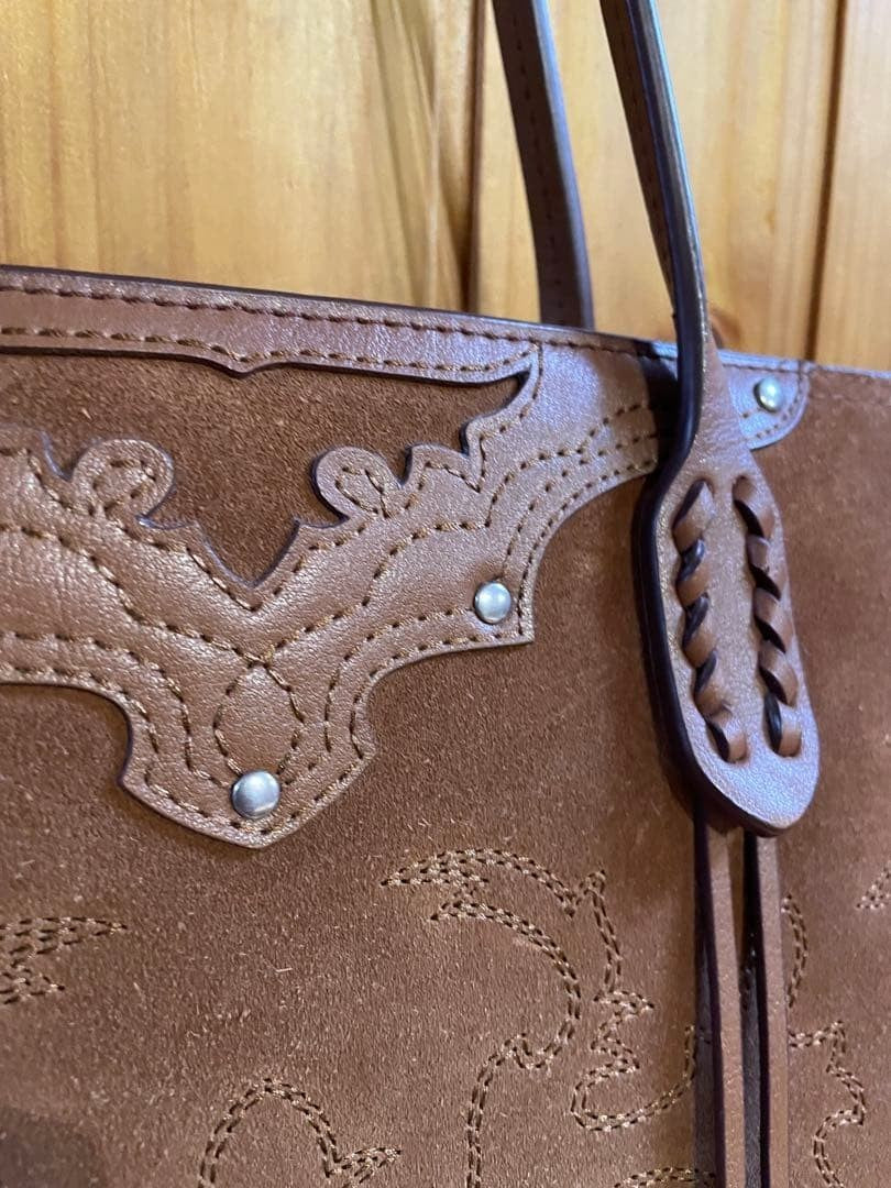 Polo Ralph Lauren Brown Suede Embroidered Tote Bag