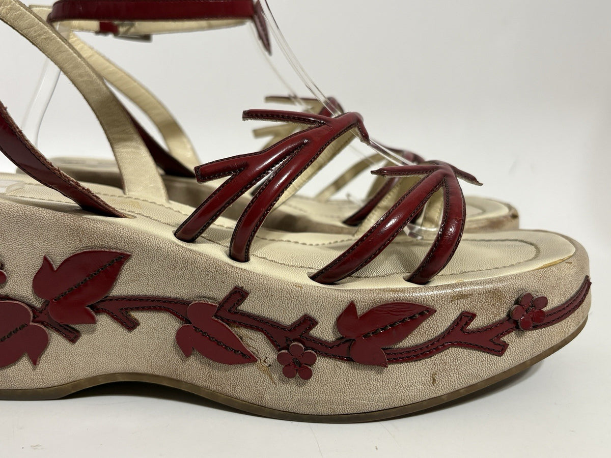 Prada SS1997 Red Floral Platform Sandal Heels