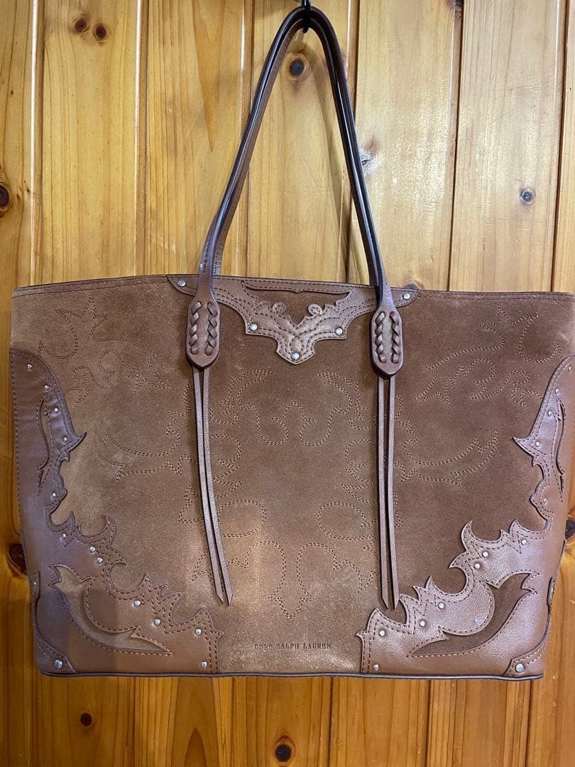 Polo Ralph Lauren Brown Suede Embroidered Tote Bag