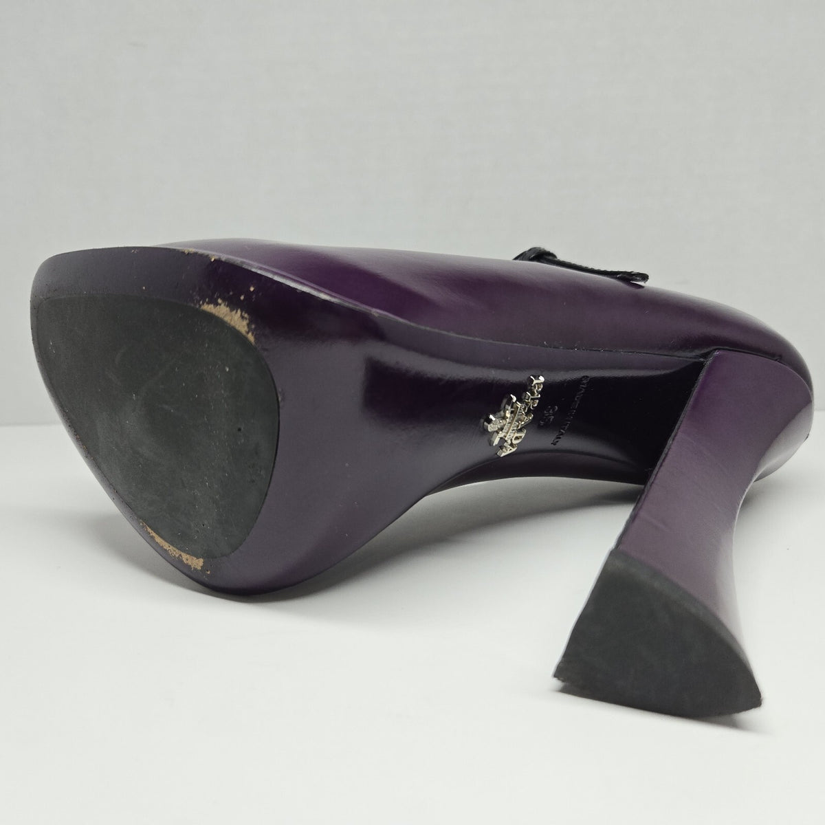 Prada Purple Black Patent Leather Strap Maryjane Heels Size EU 35 US 5