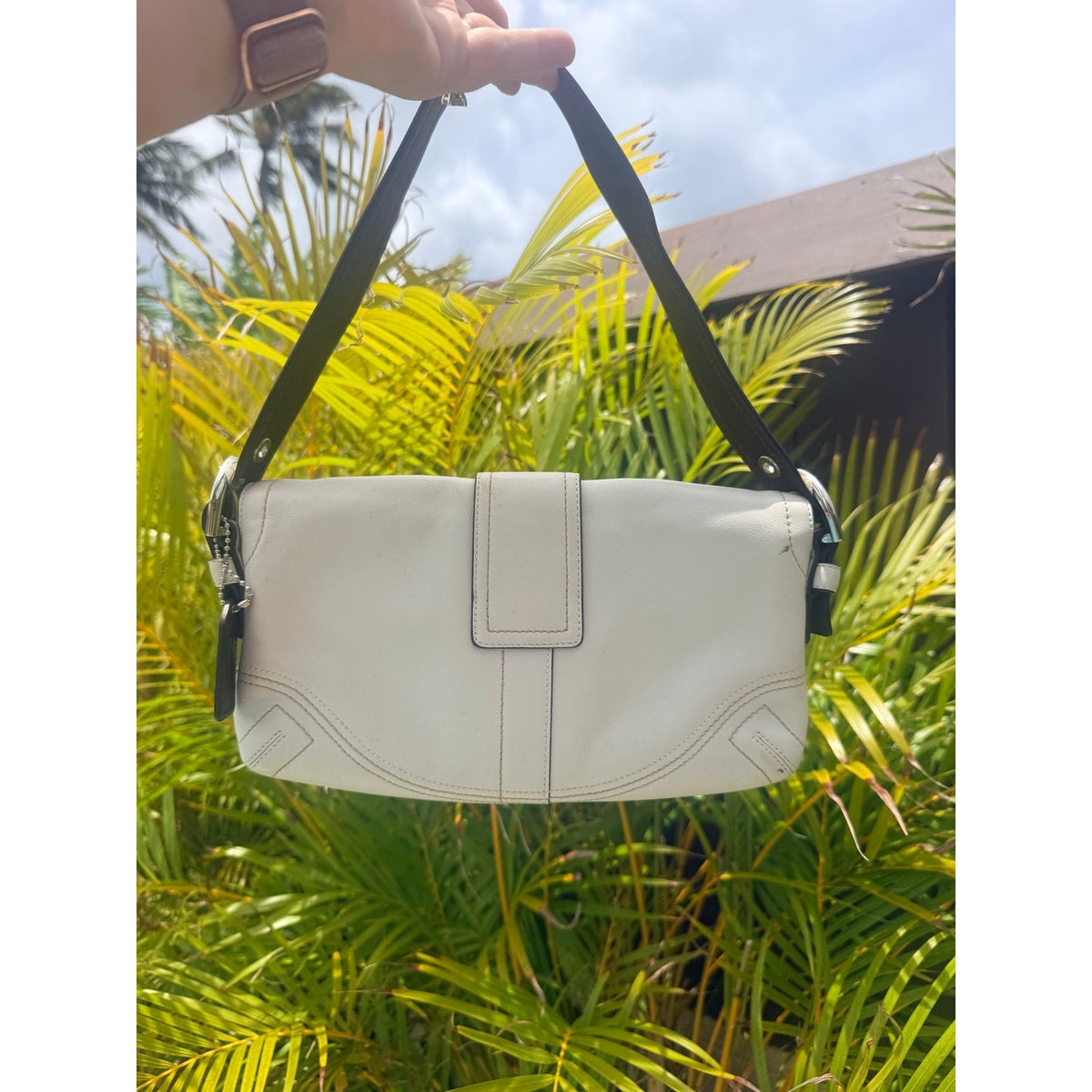 Coach Soho Flap Bag - Black Leather with Silver Buckle