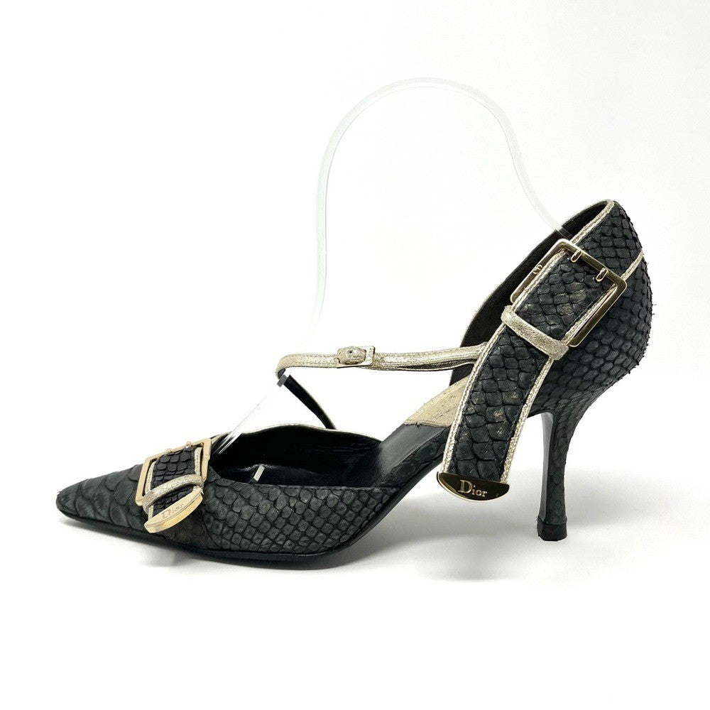 Christian Dior Galliano-Era CD Logo Buckle Heels, Black & Gold