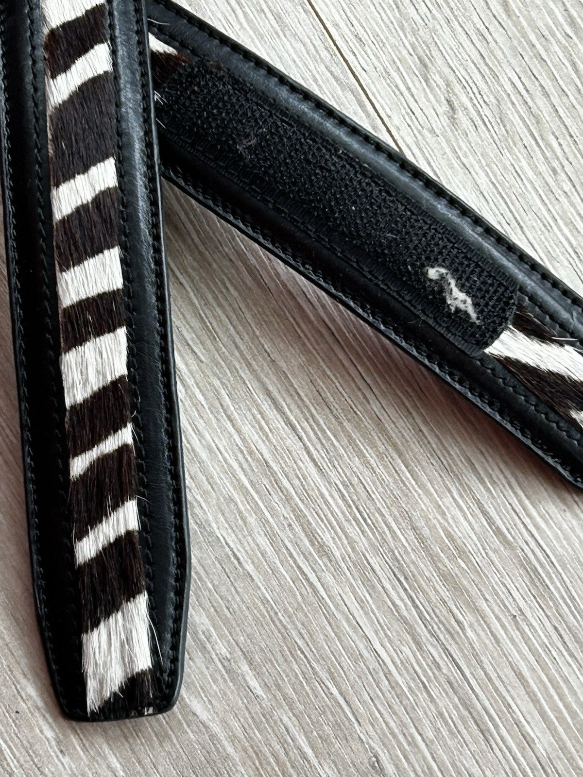 Terry Stack Italian Leather Belt in Black &amp; White Pony Hair