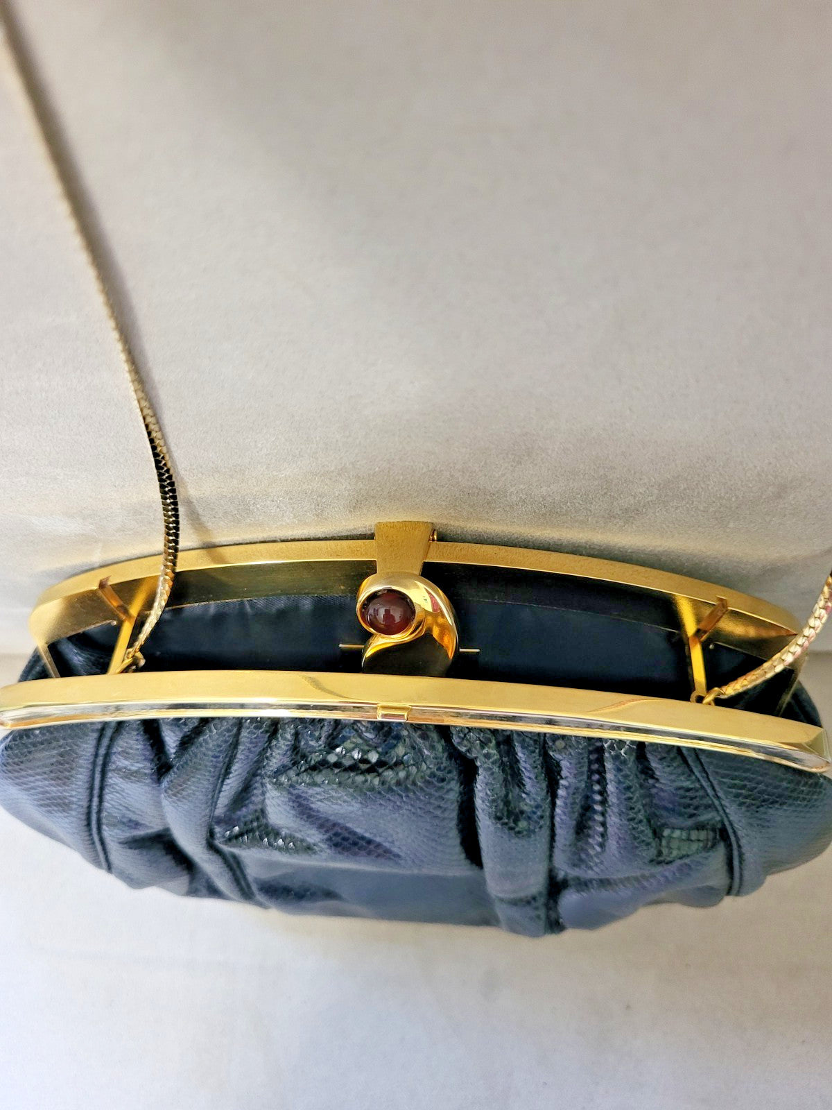 Judith Leiber Black Snakeskin Clutch with Jeweled Clasp
