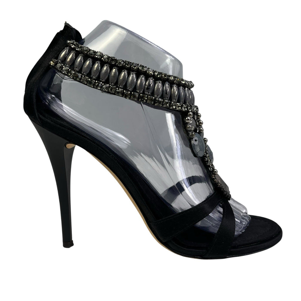Giuseppe Zanotti Taz 110 Jeweled Sandal Heels, Black Raso Doppiato