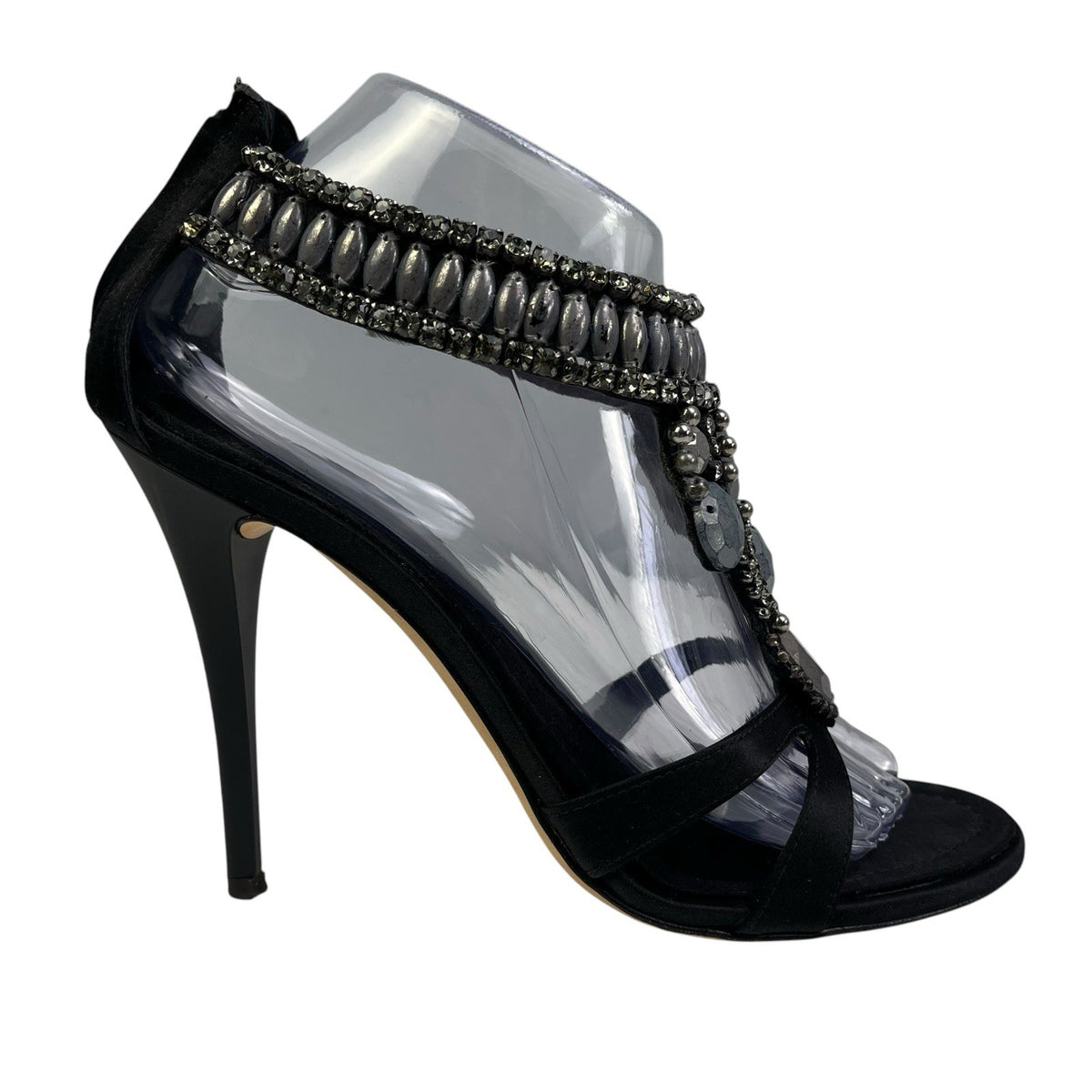 Giuseppe Zanotti Taz 110 Jeweled Sandal Heels, Black Raso Doppiato