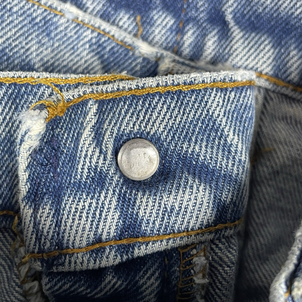 Levi's 505 Orange Tab Jeans, Medium Wash Distressed Denim