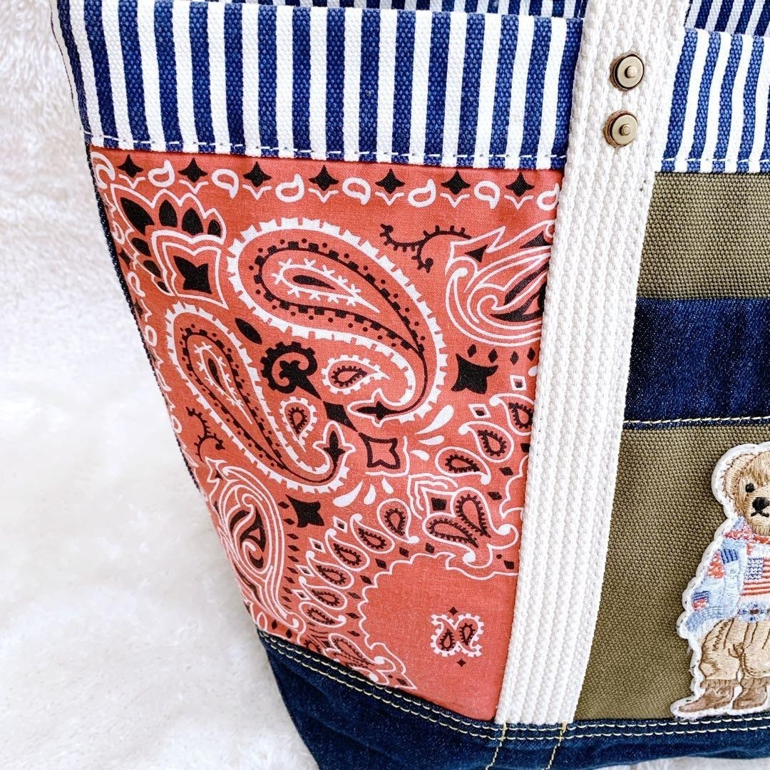 Polo Ralph Lauren Polo Bear Patchwork Denim Tote Bag, Indigo Canvas