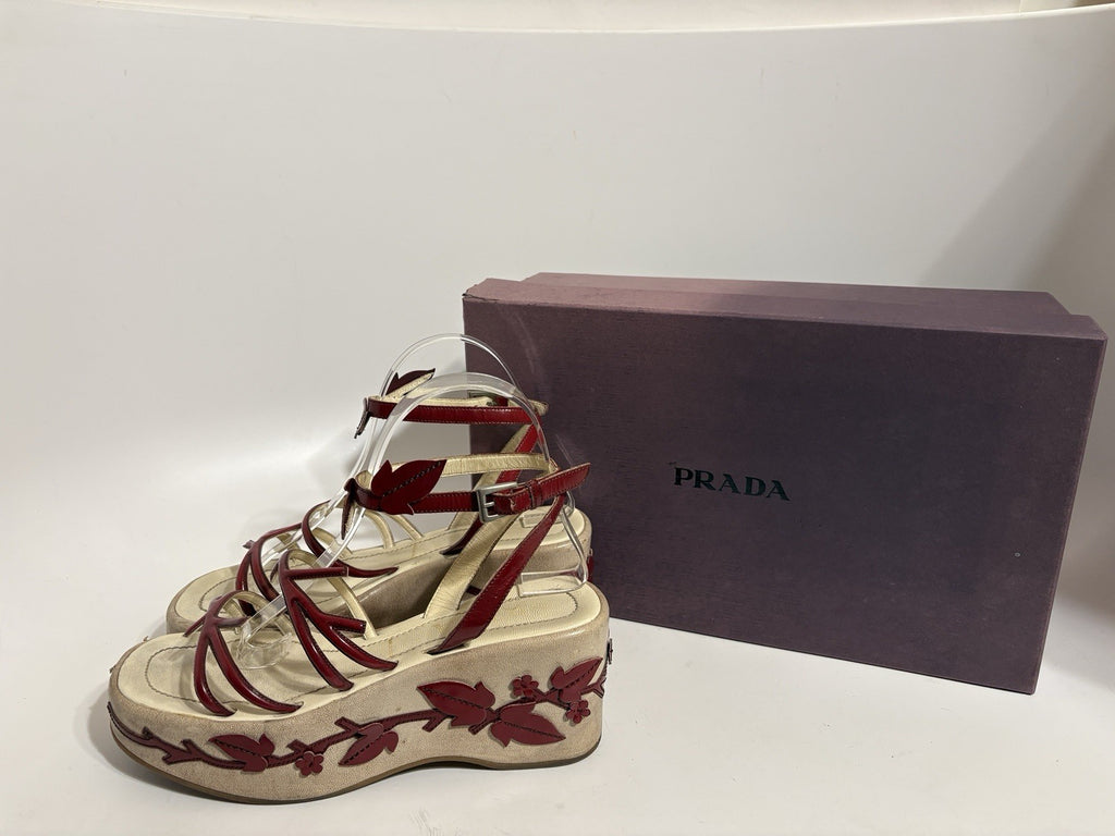 Prada SS1997 Red Floral Platform Sandal Heels
