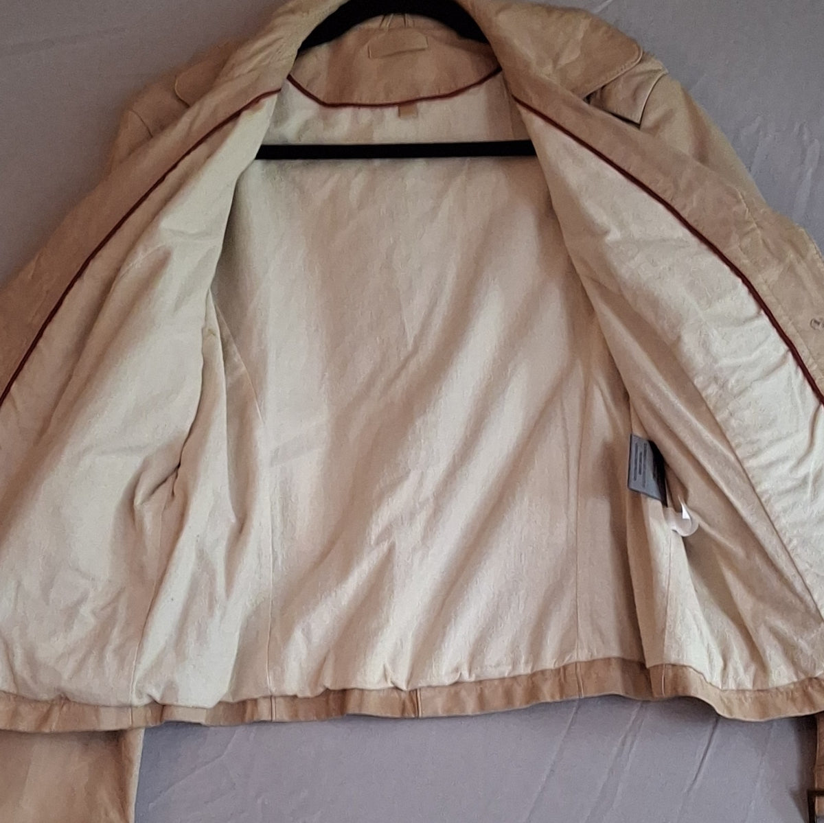 Wilsons Leather Maxima Beige Belted Short Leather Jacket