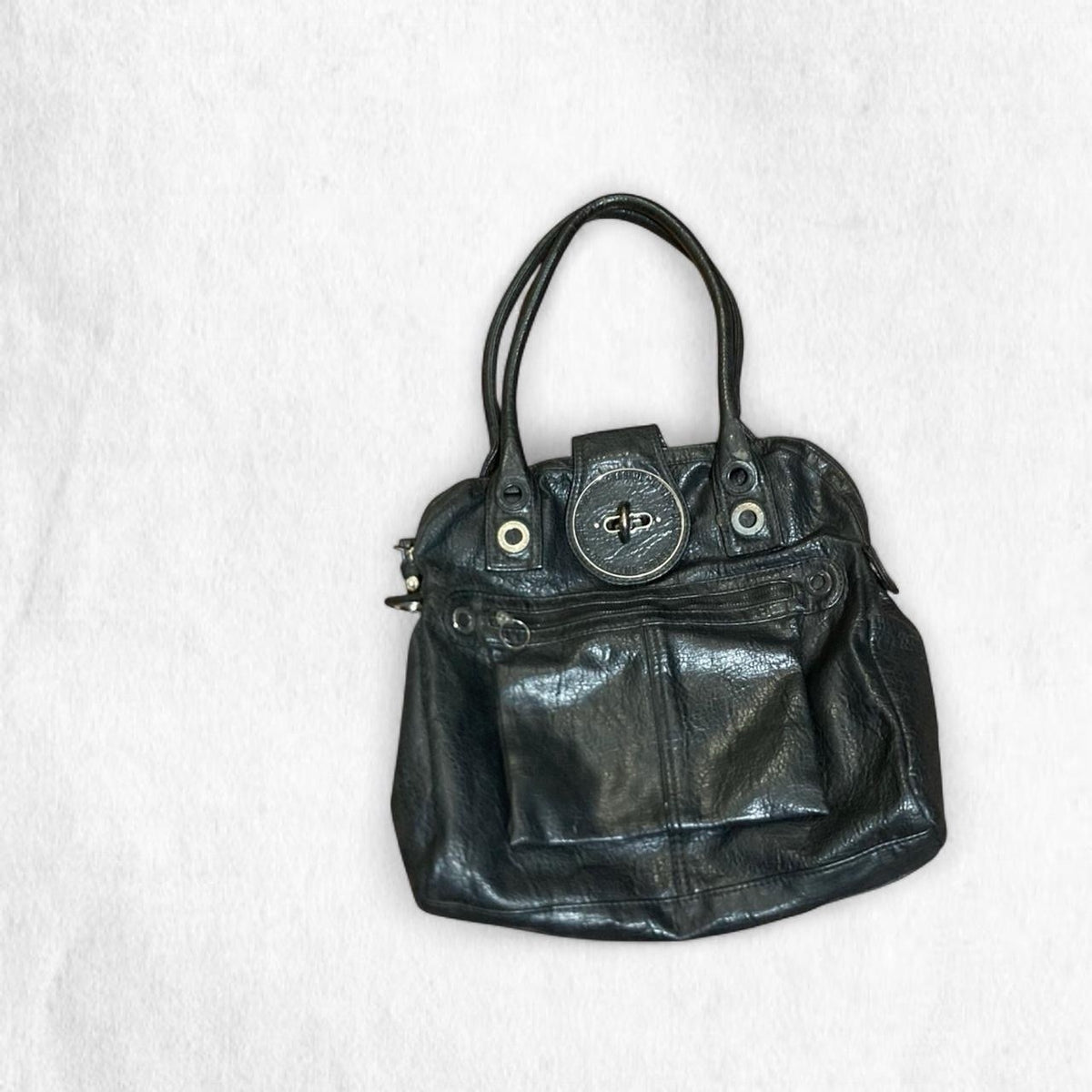 Diesel Black Leather Handbag with Button Closure
