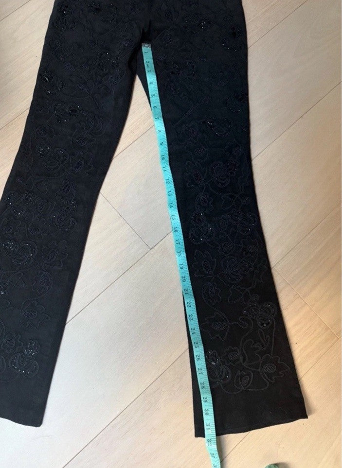 Bebe Black Suede Embellished Bootcut Flare Pants