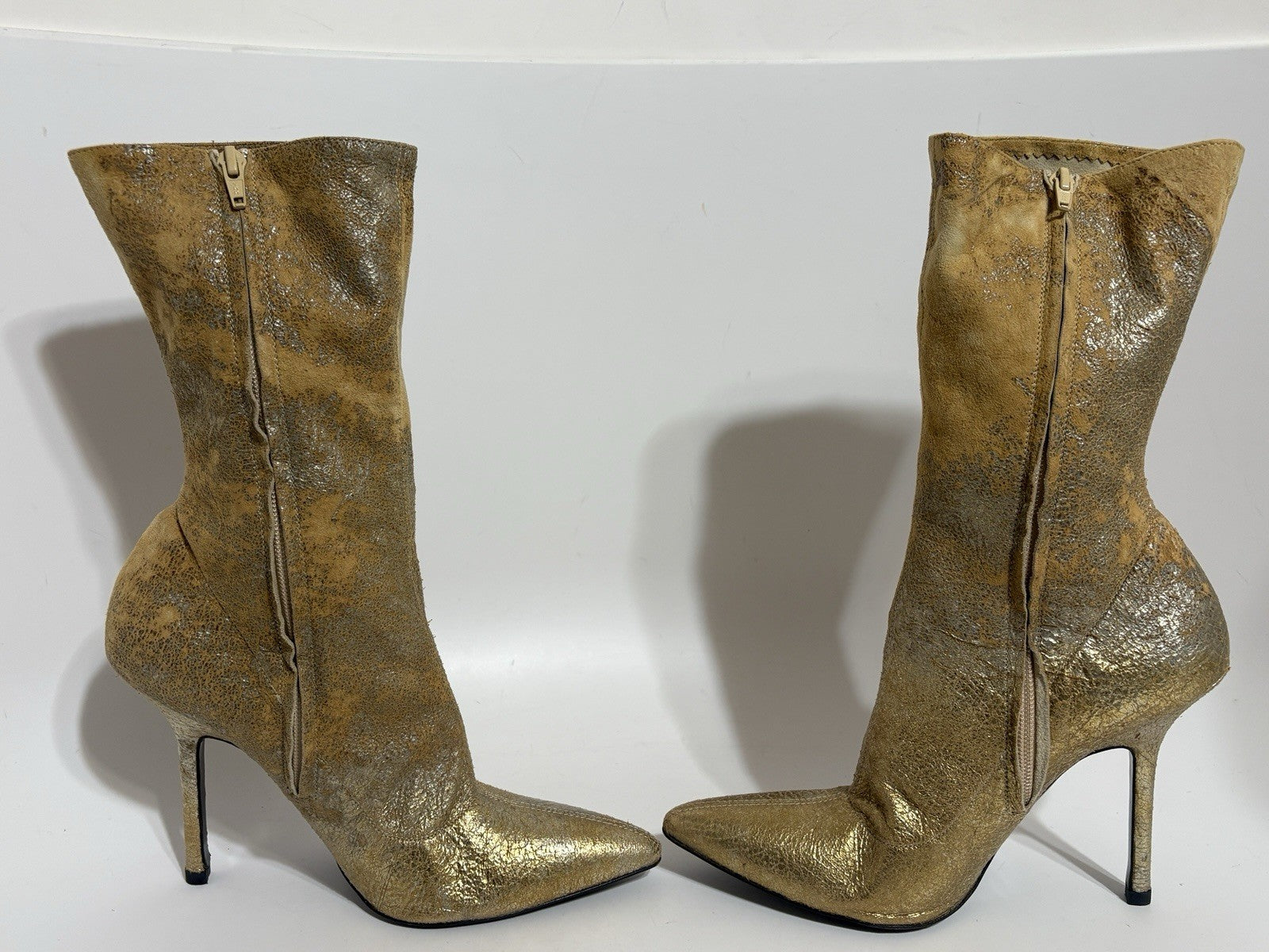 Roberto Cavalli SS2002 Beige Suede Metallic Gold Boots