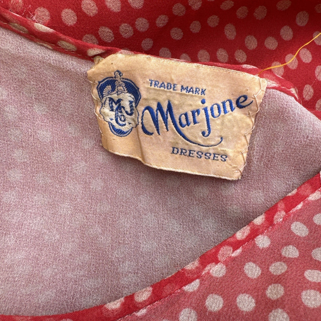 Marjone 1920s Red Silk Chiffon Polka Dot Dress
