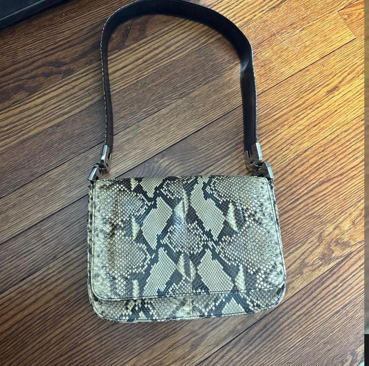 Prada Vintage Tan Brown Real Python Snake Skin Leather Shoulder Bag